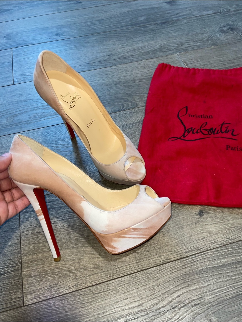 Christian Louboutin Blush Pink Peep-Toe Platform Pumps